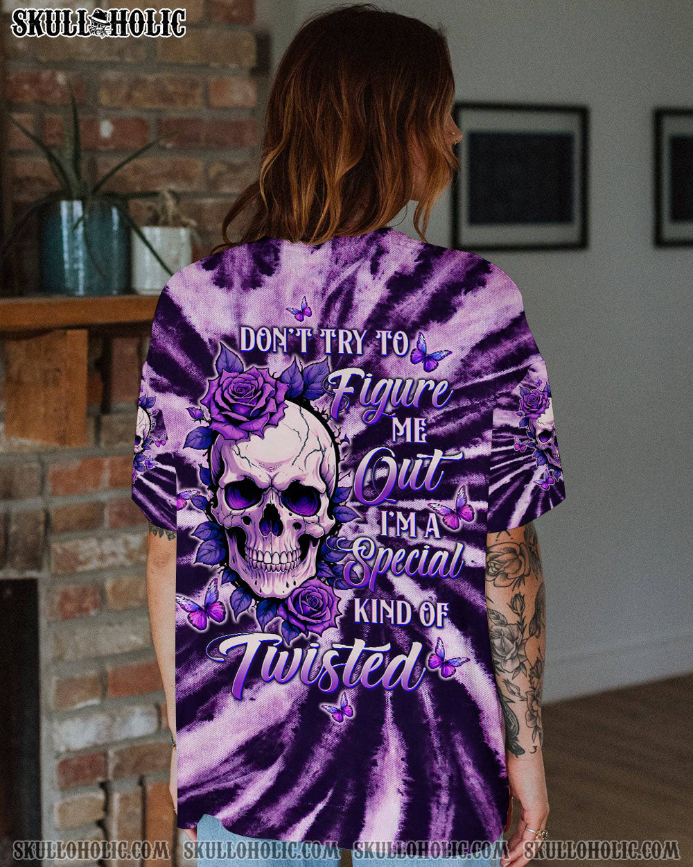 BLISSCORNERS DON'T TRY TO FIGURE ME OUT SKULL PURPLE  TIE DYE ALL OVER PRINT