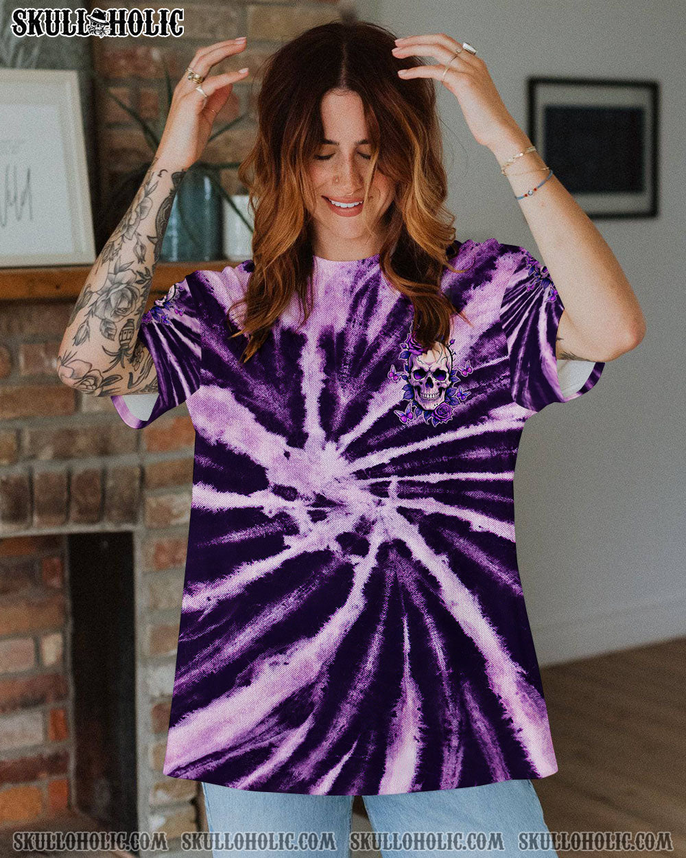 BLISSCORNERS DON'T TRY TO FIGURE ME OUT SKULL PURPLE  TIE DYE ALL OVER PRINT