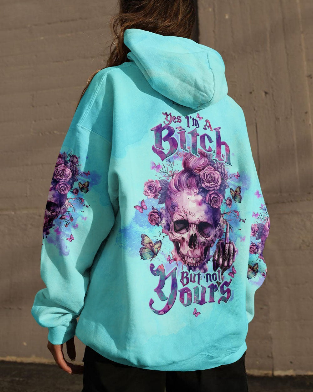 BLISSCORNERS DON'T TRY TO FIGURE ME OUT MESSY BUN SKULL ALL OVER PRINT