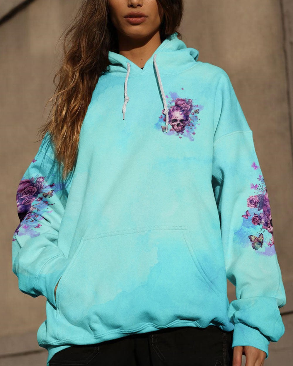 BLISSCORNERS DON'T TRY TO FIGURE ME OUT MESSY BUN SKULL ALL OVER PRINT