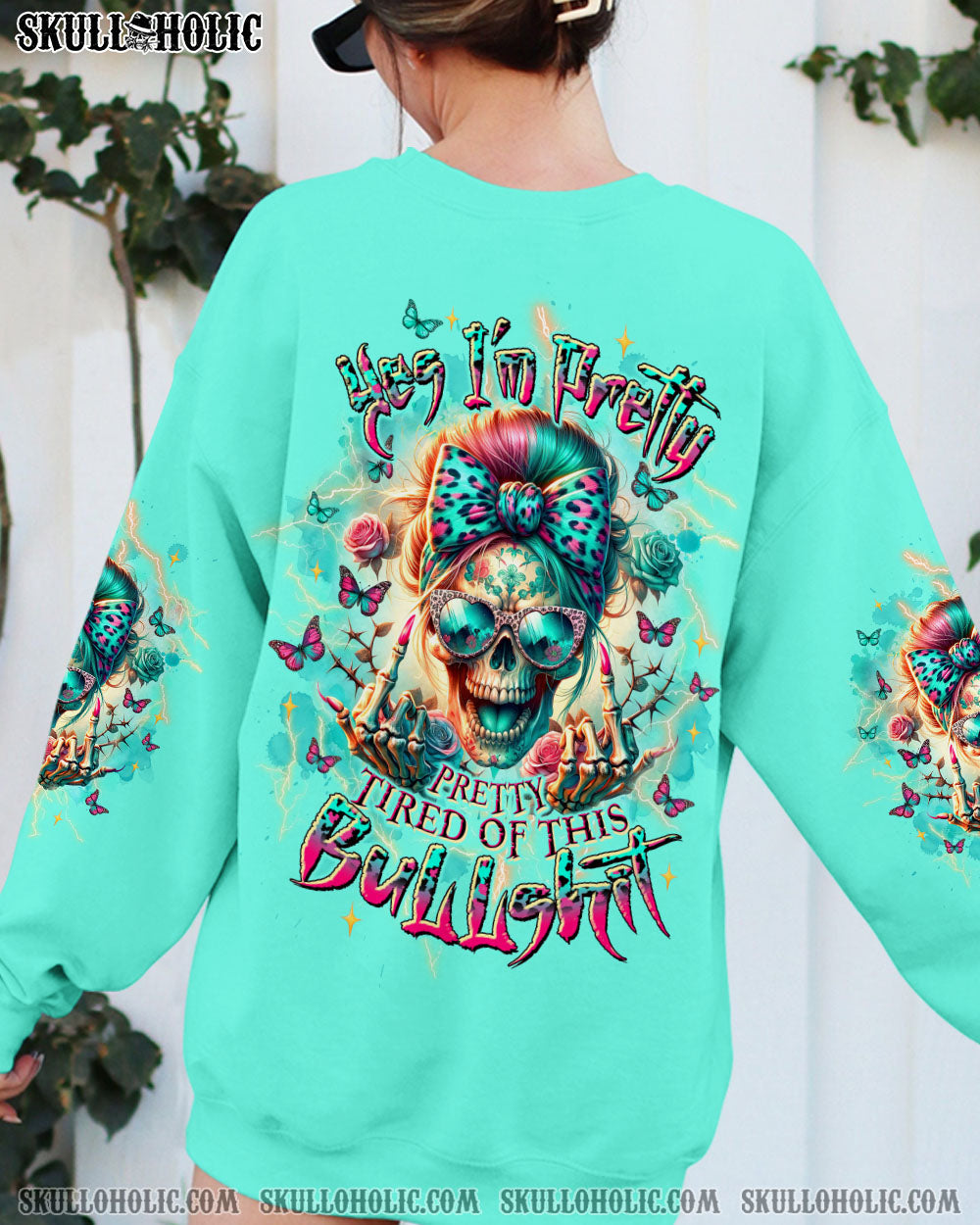 BLISSCORNERS YES I'M PRETTY SKULL MESSY BUN  ALL OVER PRINT