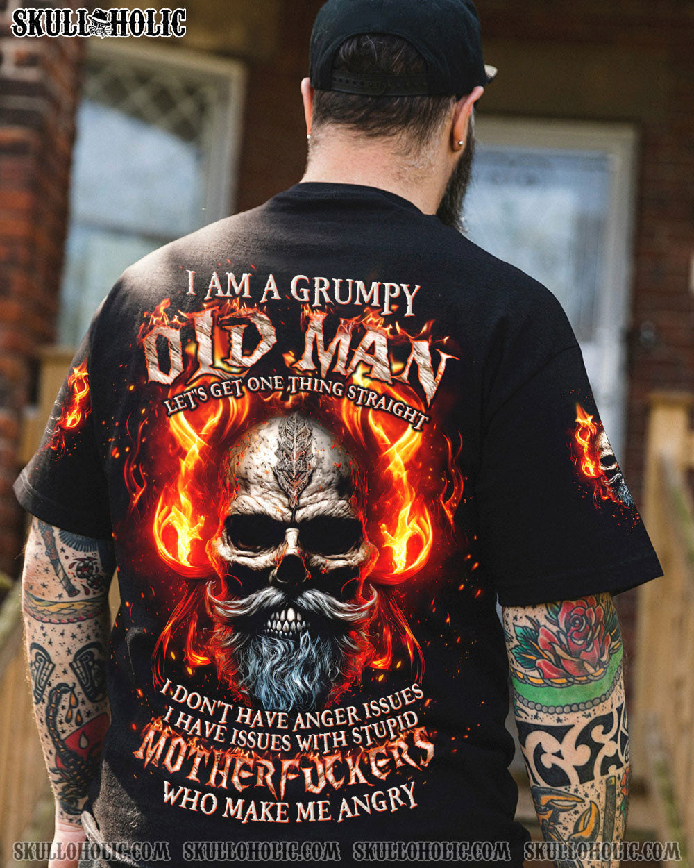 BLISSCORNERS I AM A GRUMPY OLD MAN FIRE SKULL ALL OVER PRINT