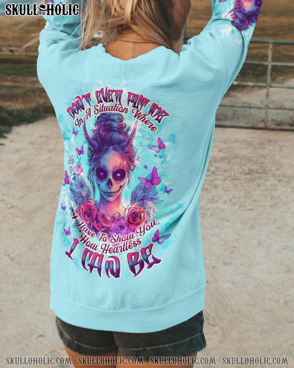 BLISSCORNERS HOW HEARTLESS I CAN BE SKULL LADY ALL OVER PRINT