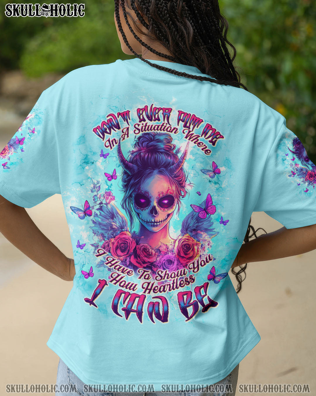 BLISSCORNERS HOW HEARTLESS I CAN BE SKULL LADY ALL OVER PRINT