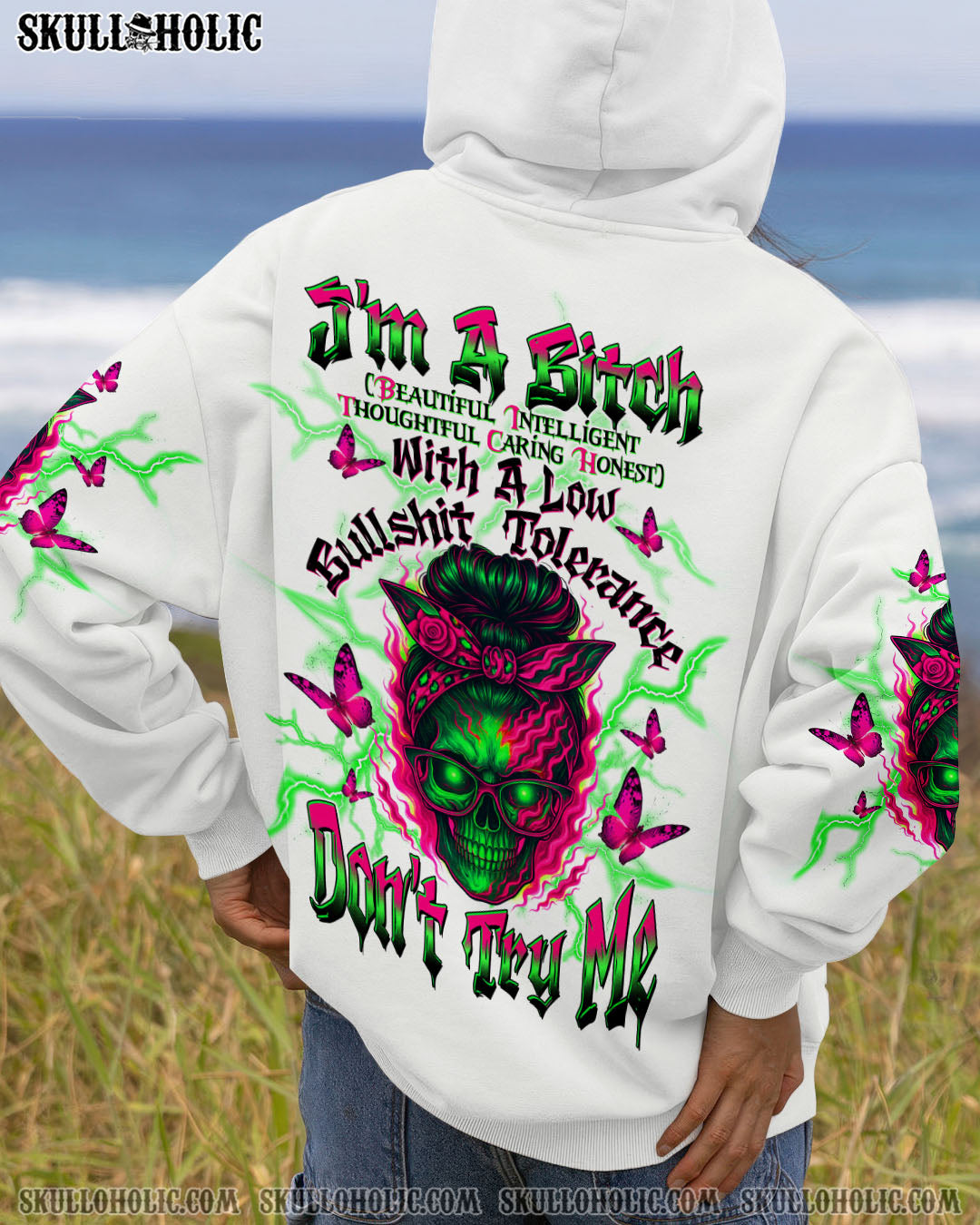 BLISSCORNERS ASSUMING I WAS LIKE MOST GIRLS MESSY BUN SKULL ALL OVER PRINT