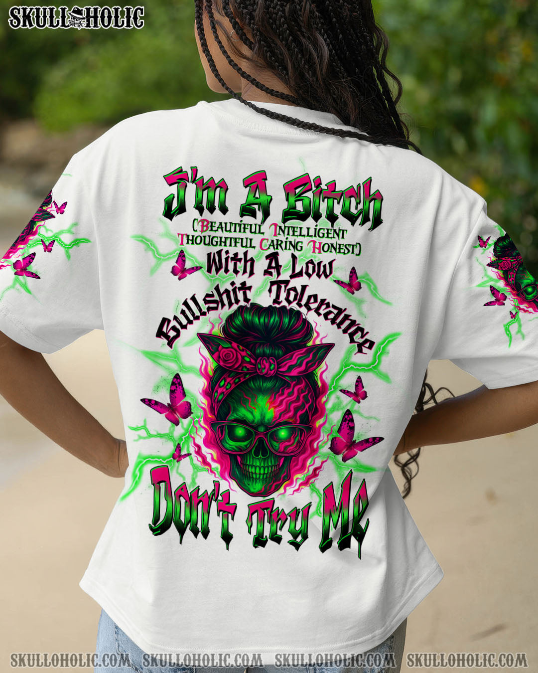 BLISSCORNERS ASSUMING I WAS LIKE MOST GIRLS MESSY BUN SKULL ALL OVER PRINT