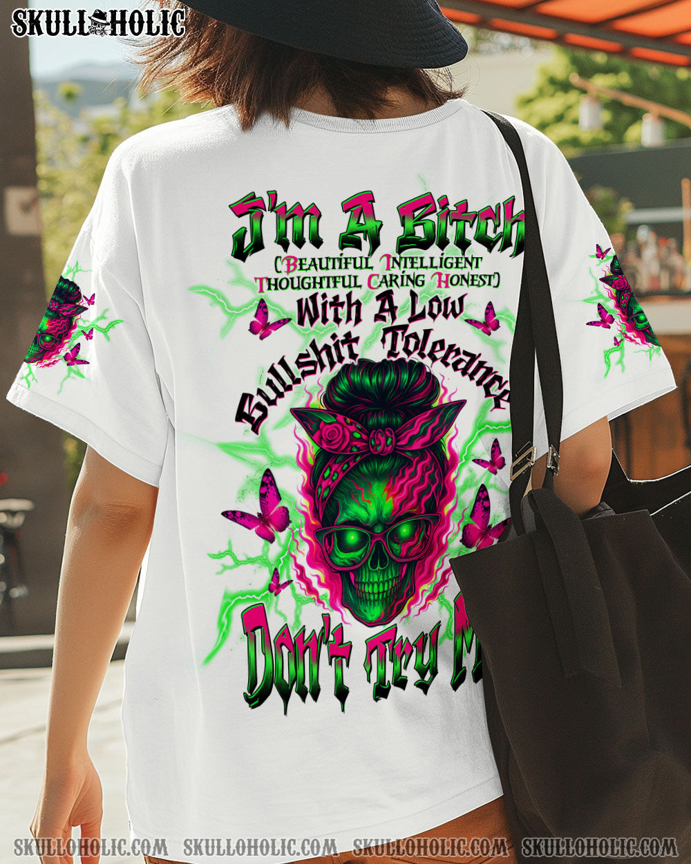 BLISSCORNERS ASSUMING I WAS LIKE MOST GIRLS MESSY BUN SKULL ALL OVER PRINT