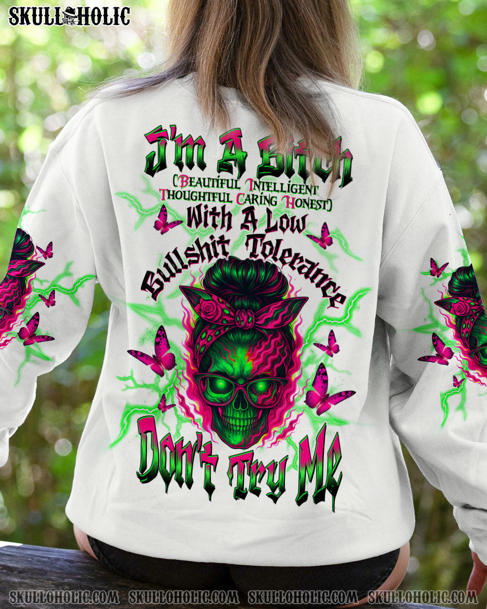 BLISSCORNERS ASSUMING I WAS LIKE MOST GIRLS MESSY BUN SKULL ALL OVER PRINT