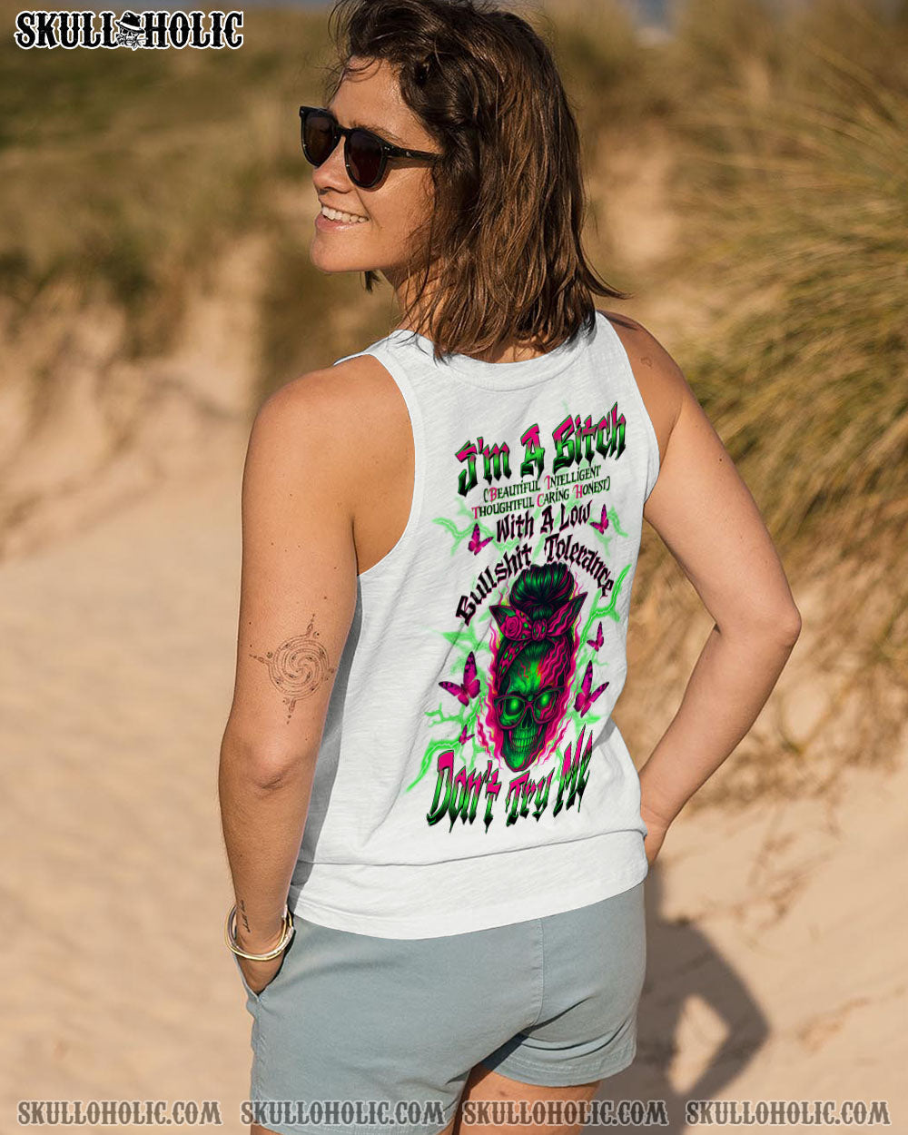BLISSCORNERS ASSUMING I WAS LIKE MOST GIRLS MESSY BUN SKULL ALL OVER PRINT