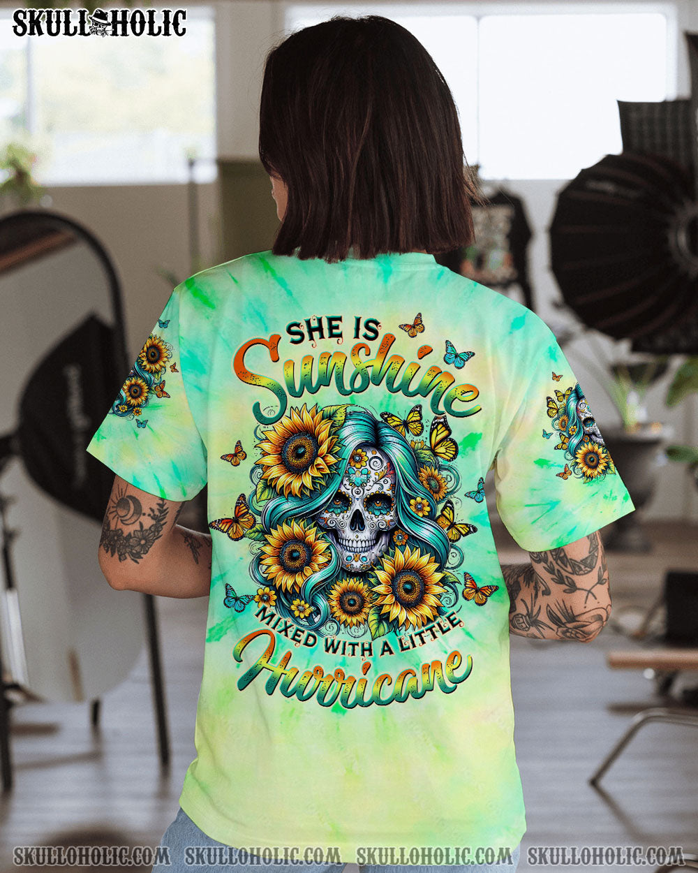 BLISSCORNERS SHE IS SUNSHINE SKULL TIE DYE ALL OVER PRINT