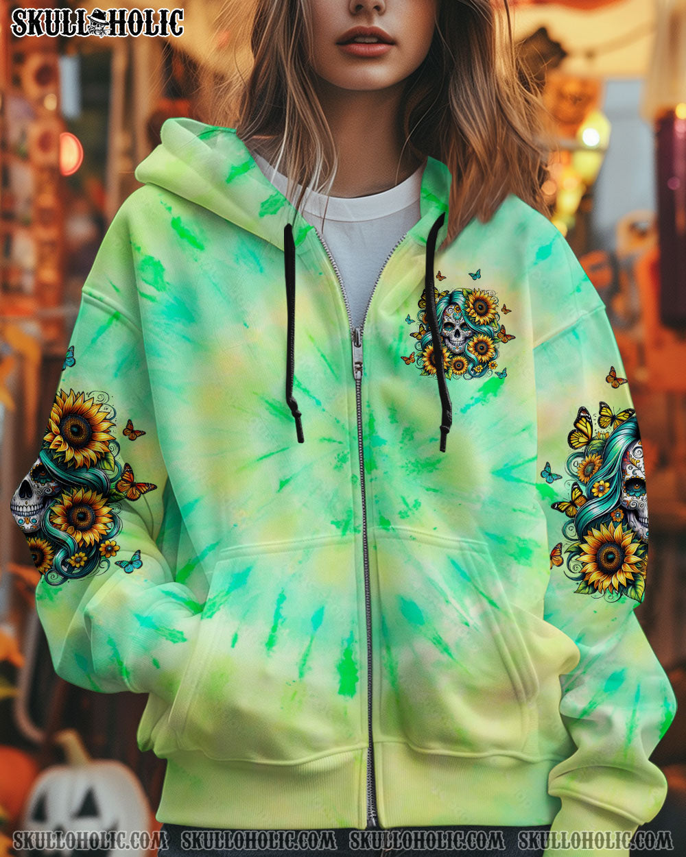 BLISSCORNERS SHE IS SUNSHINE SKULL TIE DYE ALL OVER PRINT