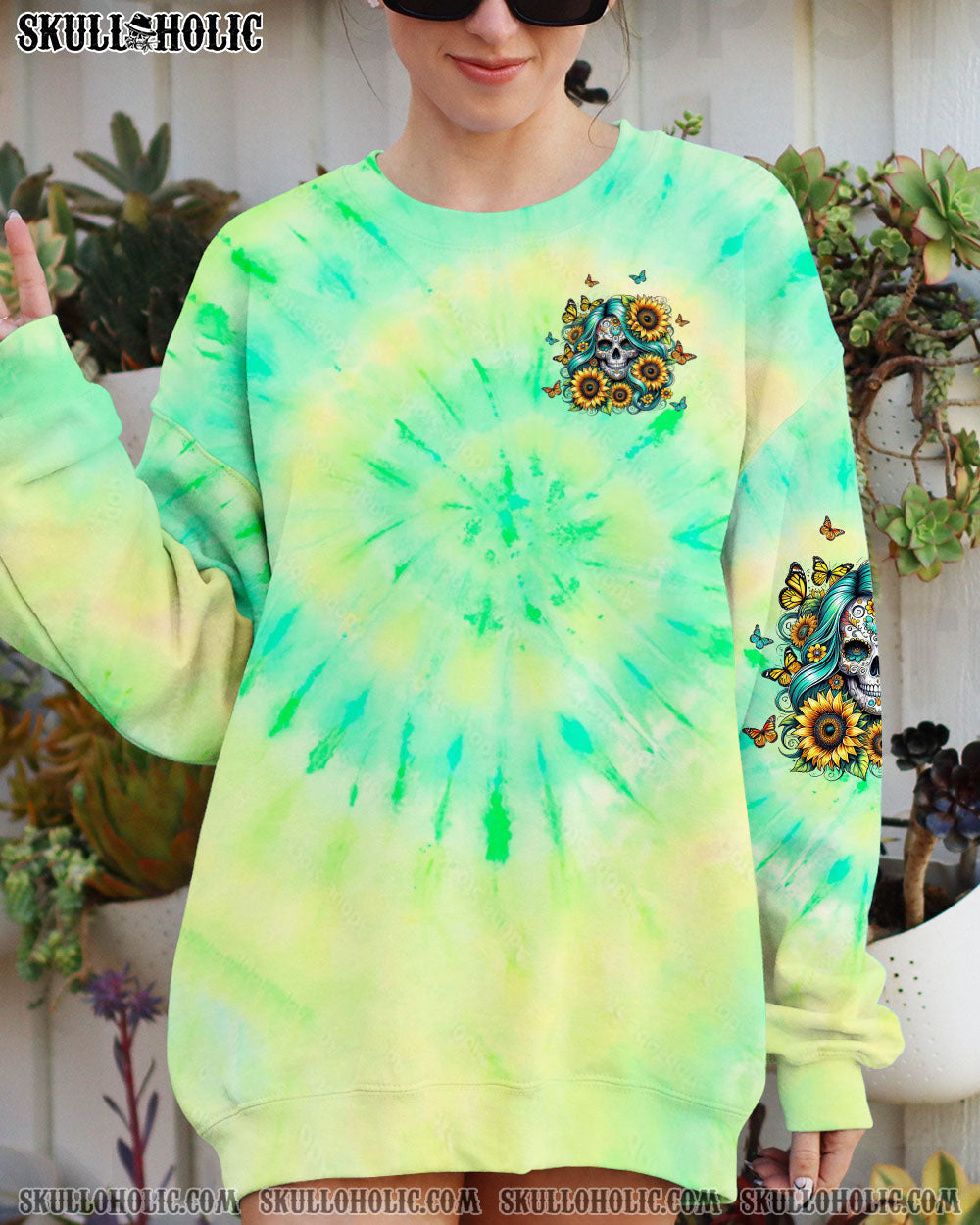 BLISSCORNERS SHE IS SUNSHINE SKULL TIE DYE ALL OVER PRINT