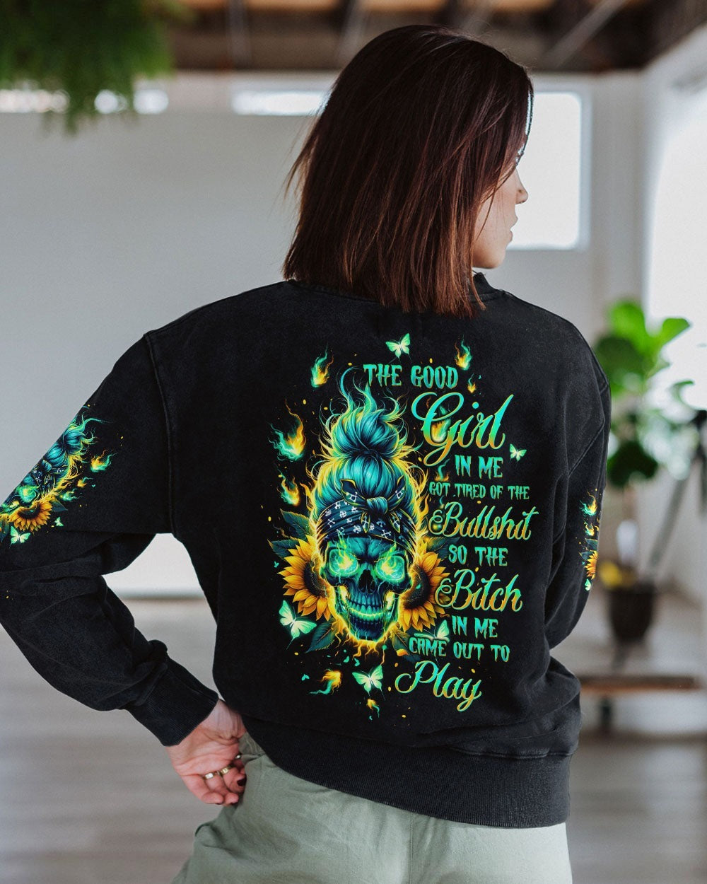 BLISSCORNERS DRINK UP B MESSY BUN SKULL PATRICK'S DAY ALL OVER PRINT