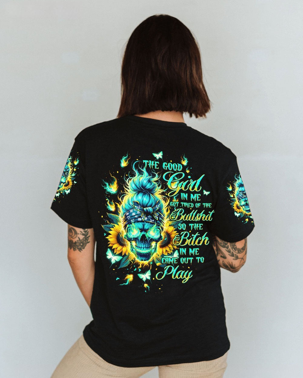 BLISSCORNERS DRINK UP B MESSY BUN SKULL PATRICK'S DAY ALL OVER PRINT
