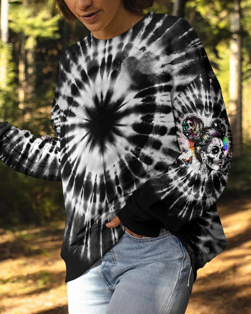BLISSCORNERS IF YOU THINK THE THINGS I SAY OUT LOUD MESSY BUN SKULL TIE DYE ALL OVER PRINT