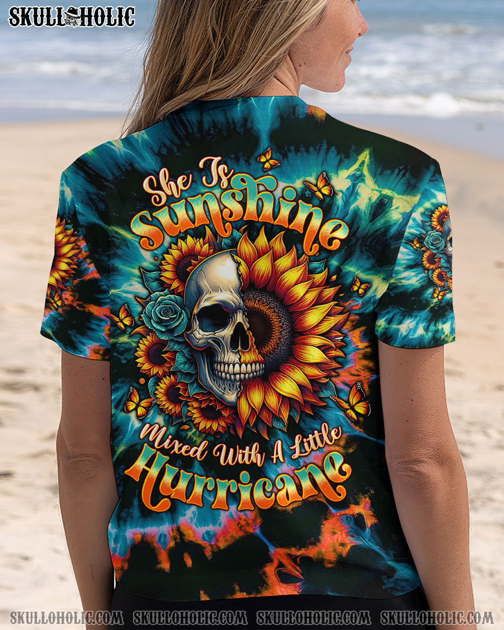 BLISSCORNERS SHE IS SUNSHINE SUNFLOWER SKULL TIE DYE  ALL OVER PRINT