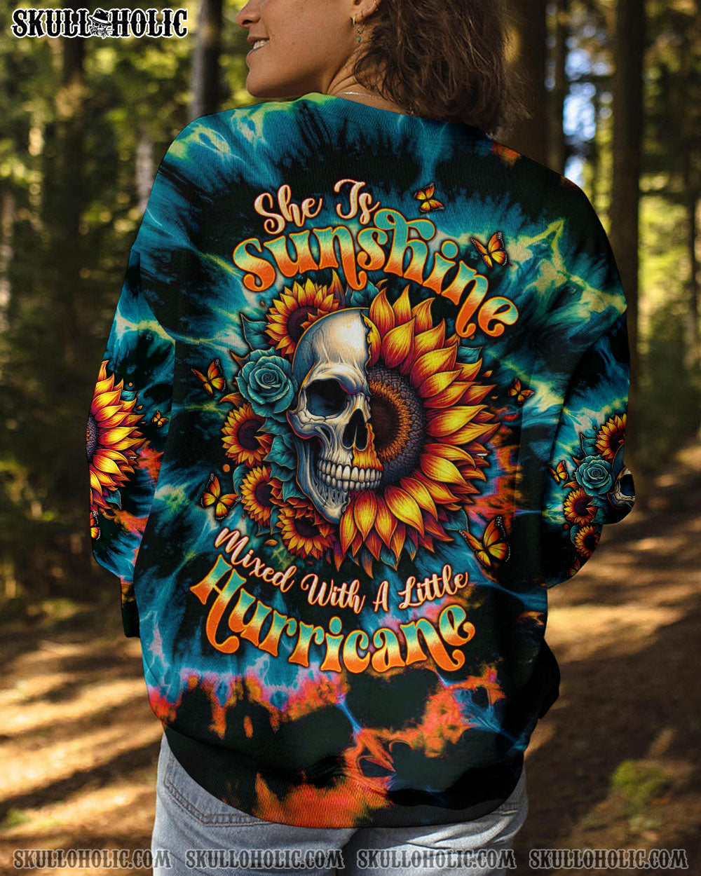 BLISSCORNERS SHE IS SUNSHINE SUNFLOWER SKULL TIE DYE  ALL OVER PRINT