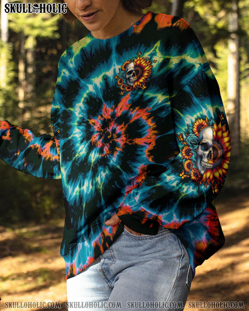 BLISSCORNERS SHE IS SUNSHINE SUNFLOWER SKULL TIE DYE  ALL OVER PRINT