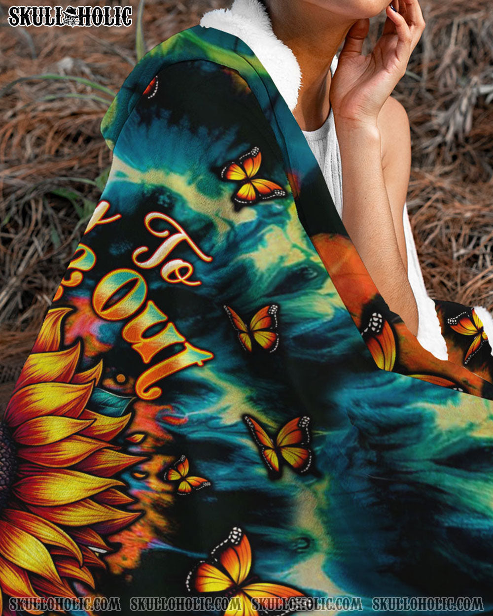 BLISSCORNERS DON'T TRY TO FIGURE ME OUT SKULL SUNFLOWER SHERPA BLANKET HOODIE