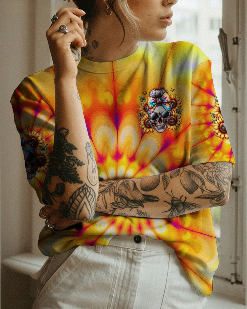 BLISSCORNERS ASSUMING I WAS LIKE MOST GIRLS MESSY BUN SKULL ALL OVER PRINT