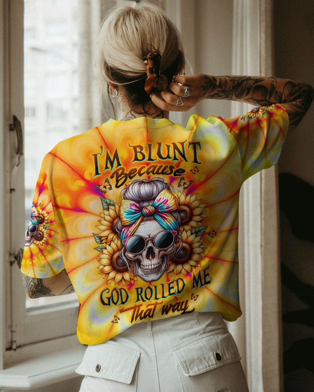 BLISSCORNERS ASSUMING I WAS LIKE MOST GIRLS MESSY BUN SKULL ALL OVER PRINT