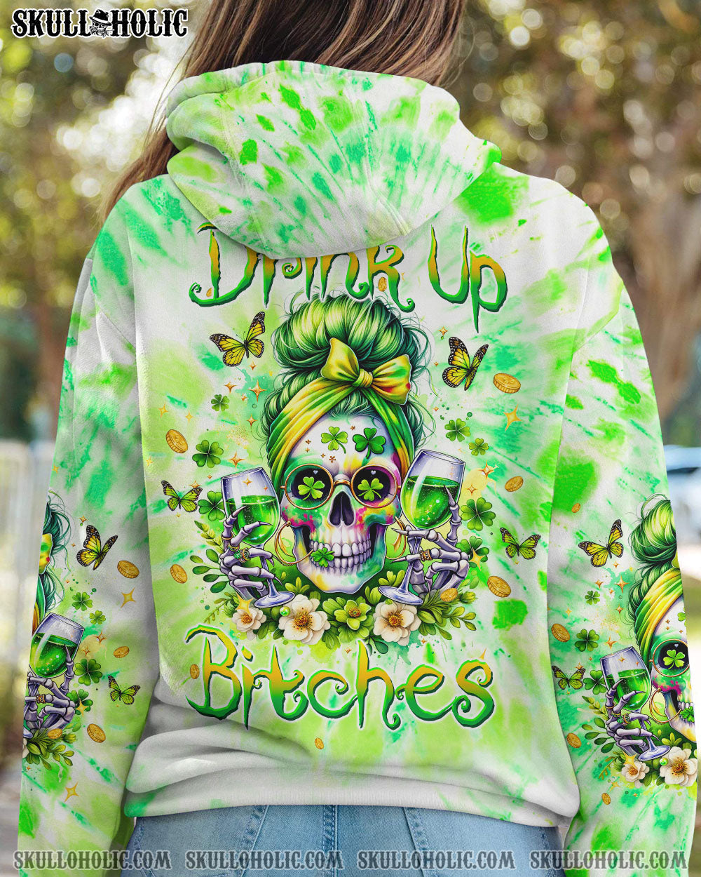 BLISSCORNERS ONE LUCKY MAMA MESSY BUN SKULL PATRICK'S DAY ALL OVER PRINT