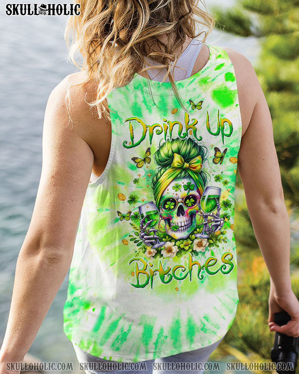 BLISSCORNERS ONE LUCKY MAMA MESSY BUN SKULL PATRICK'S DAY ALL OVER PRINT