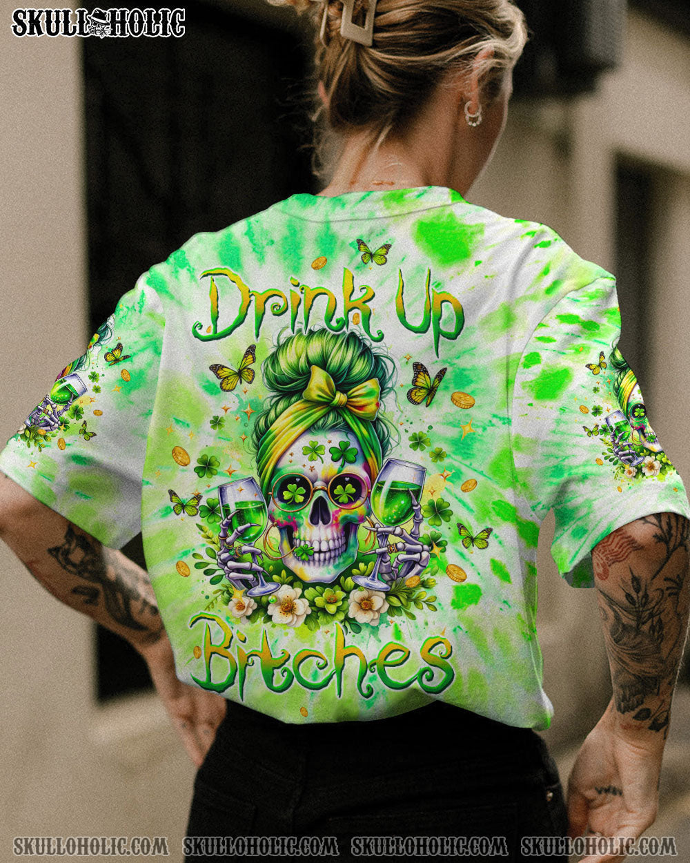 BLISSCORNERS ONE LUCKY MAMA MESSY BUN SKULL PATRICK'S DAY ALL OVER PRINT