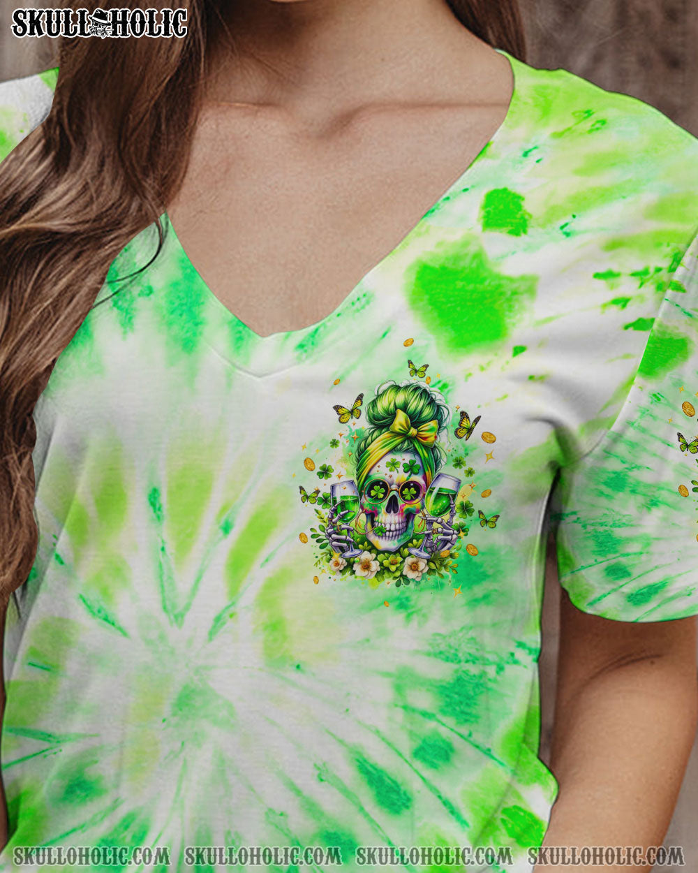 BLISSCORNERS ONE LUCKY MAMA MESSY BUN SKULL PATRICK'S DAY ALL OVER PRINT