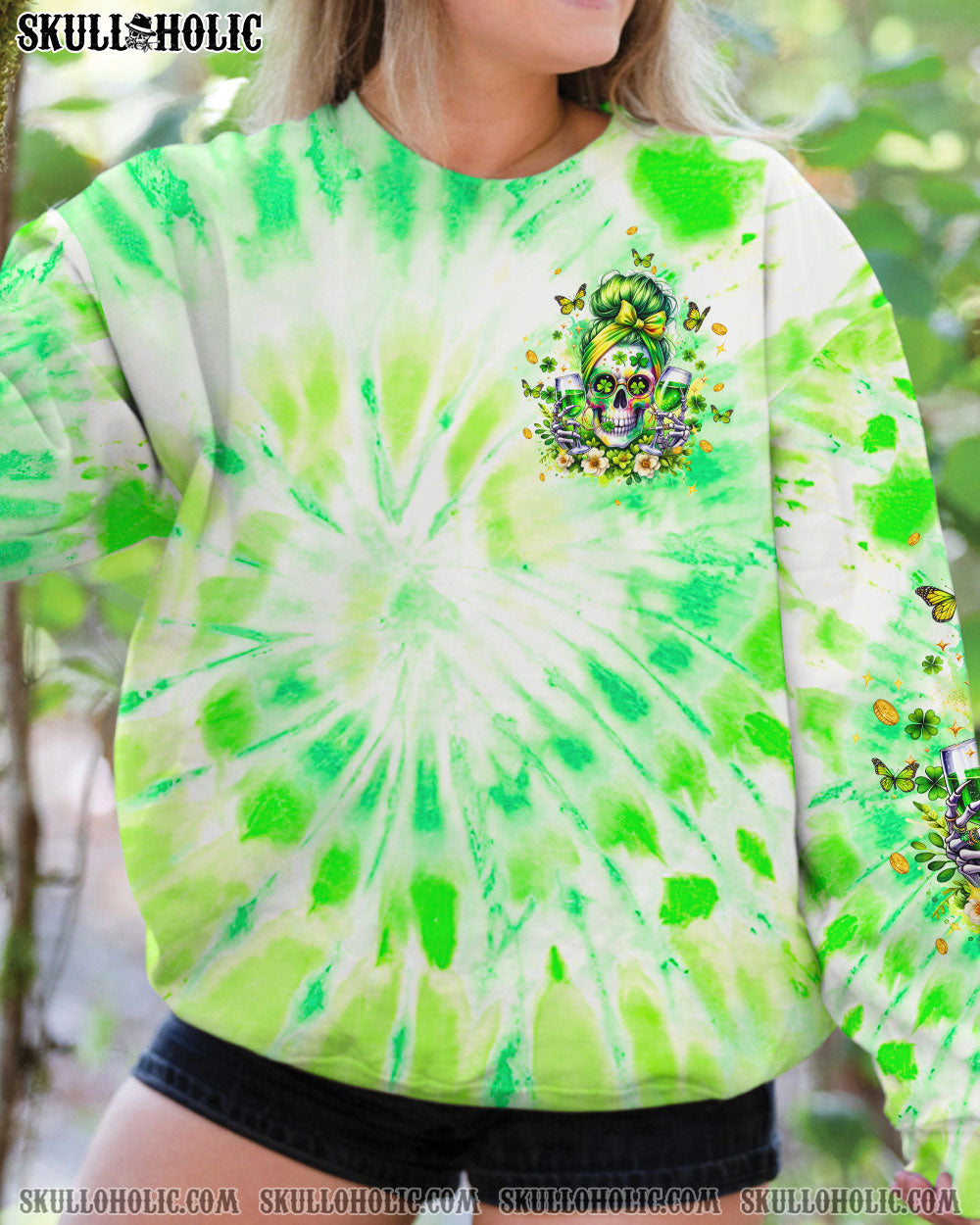 BLISSCORNERS ONE LUCKY MAMA MESSY BUN SKULL PATRICK'S DAY ALL OVER PRINT