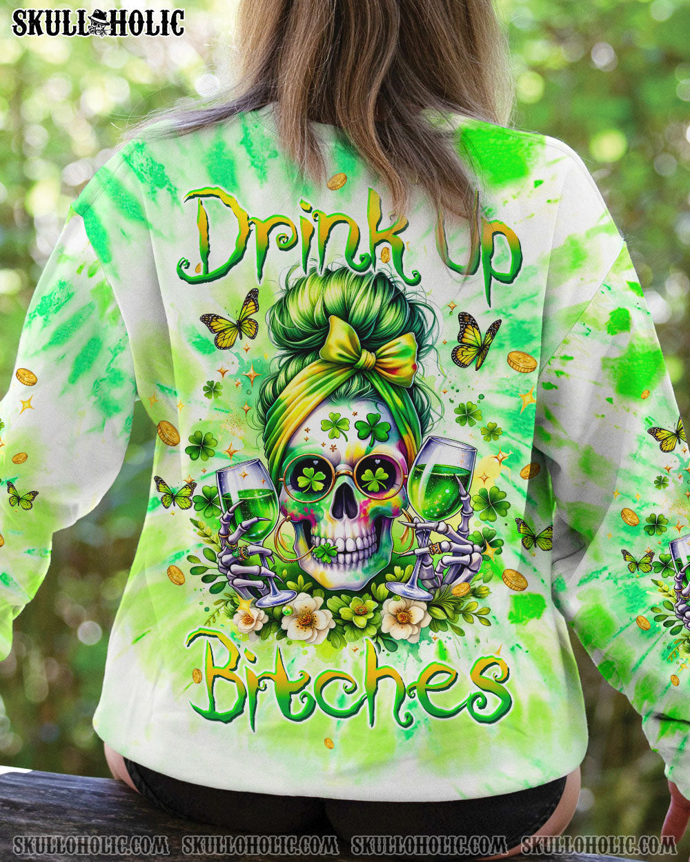 BLISSCORNERS ONE LUCKY MAMA MESSY BUN SKULL PATRICK'S DAY ALL OVER PRINT