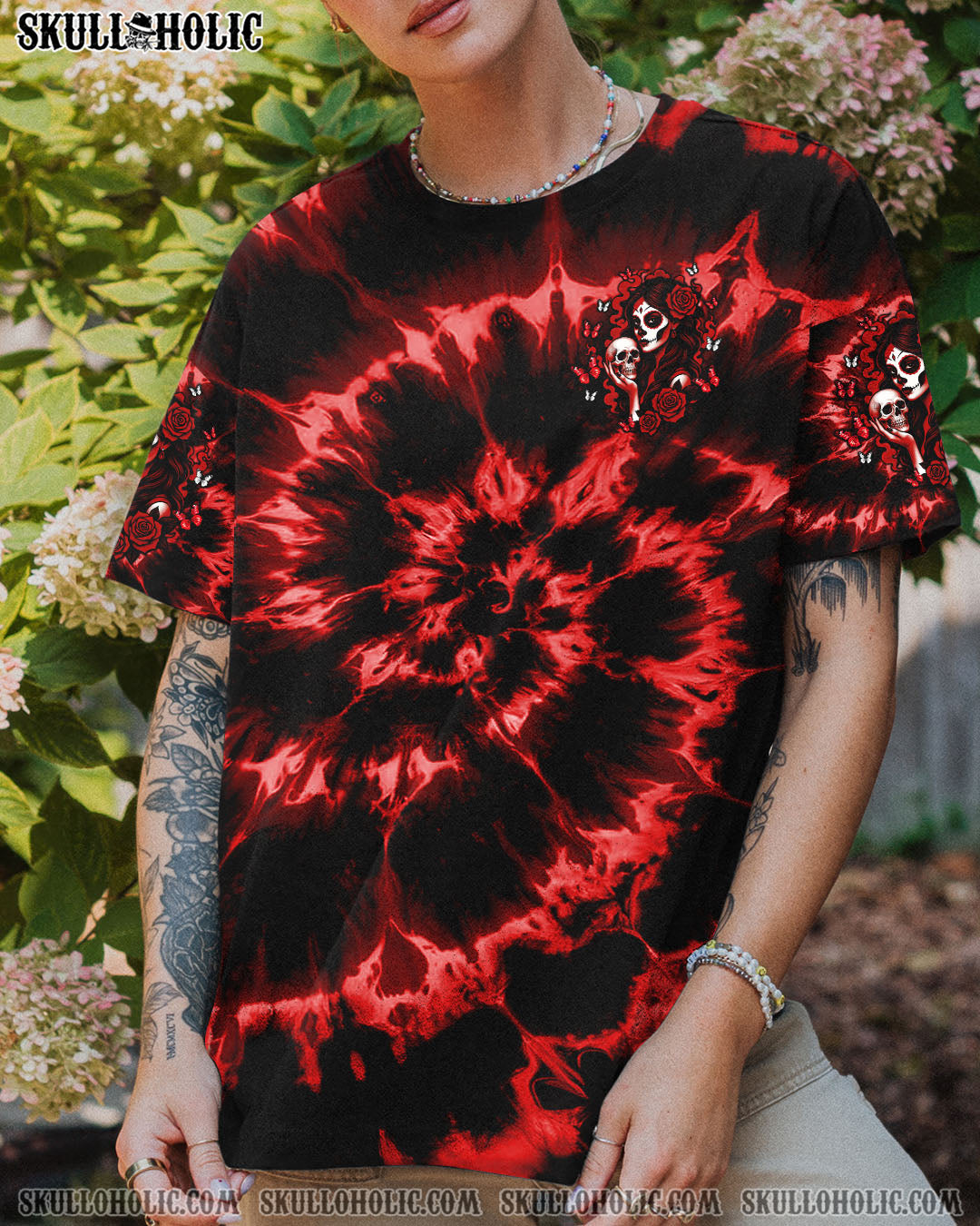 BLISSCORNERS THE GOOD GIRL IN ME SKULL LADY TIE DYE ALL OVER PRINT