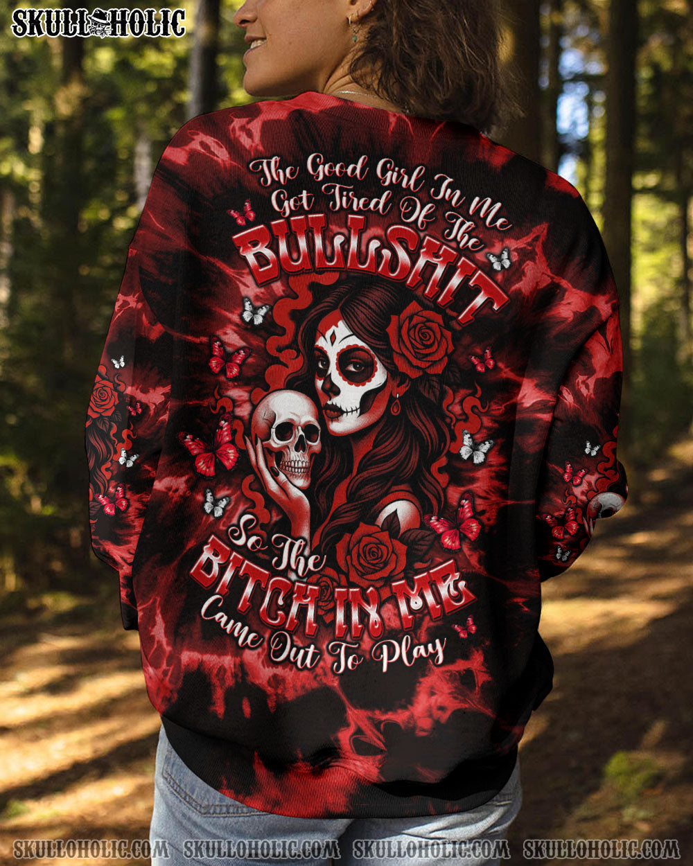 BLISSCORNERS THE GOOD GIRL IN ME SKULL LADY TIE DYE ALL OVER PRINT