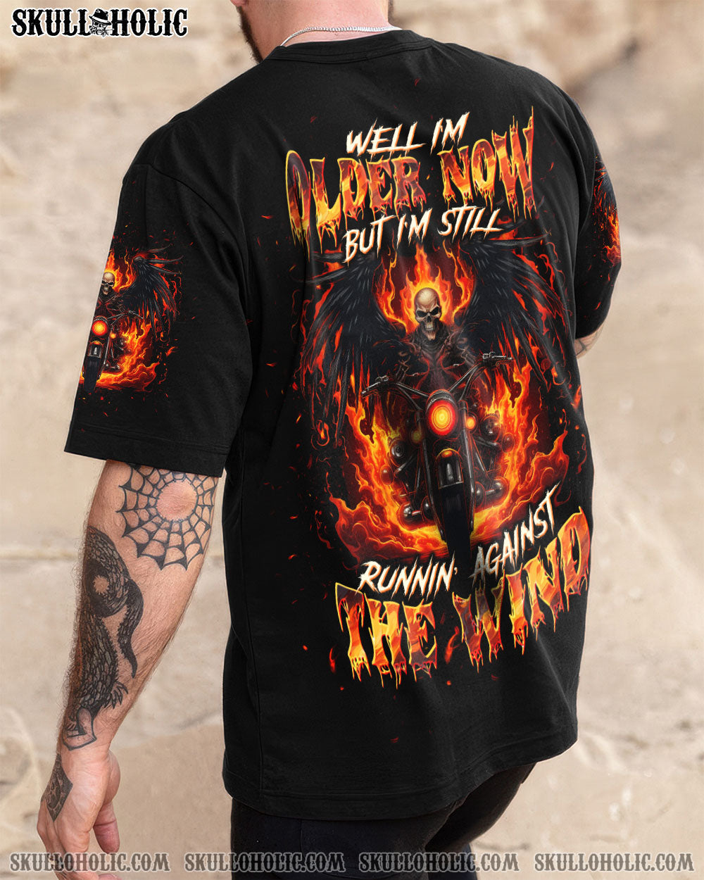 BLISSCORNERS RUNNING AGAINST THE WIND BIKER SKULL ALL OVER PRINT