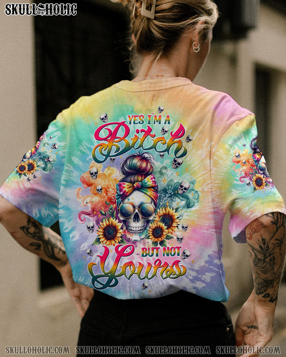 BLISSCORNERS MY GIVE A F IS BROKEN MESSY BUN SKULL ALL OVER PRINT