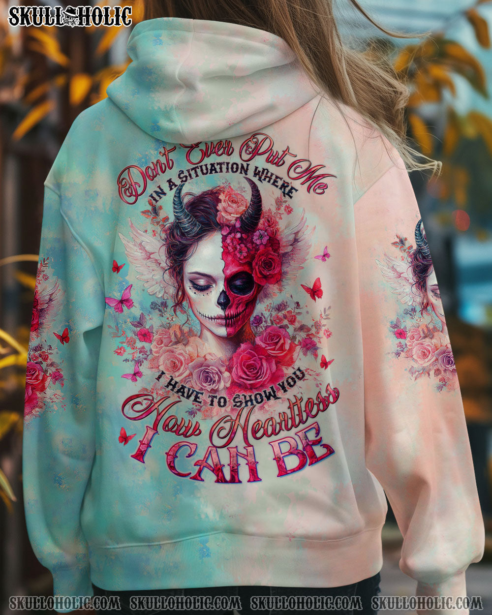 BLISSCORNERS HOW HEARTLESS I CAN BE SKULL LADY ALL OVER PRINT