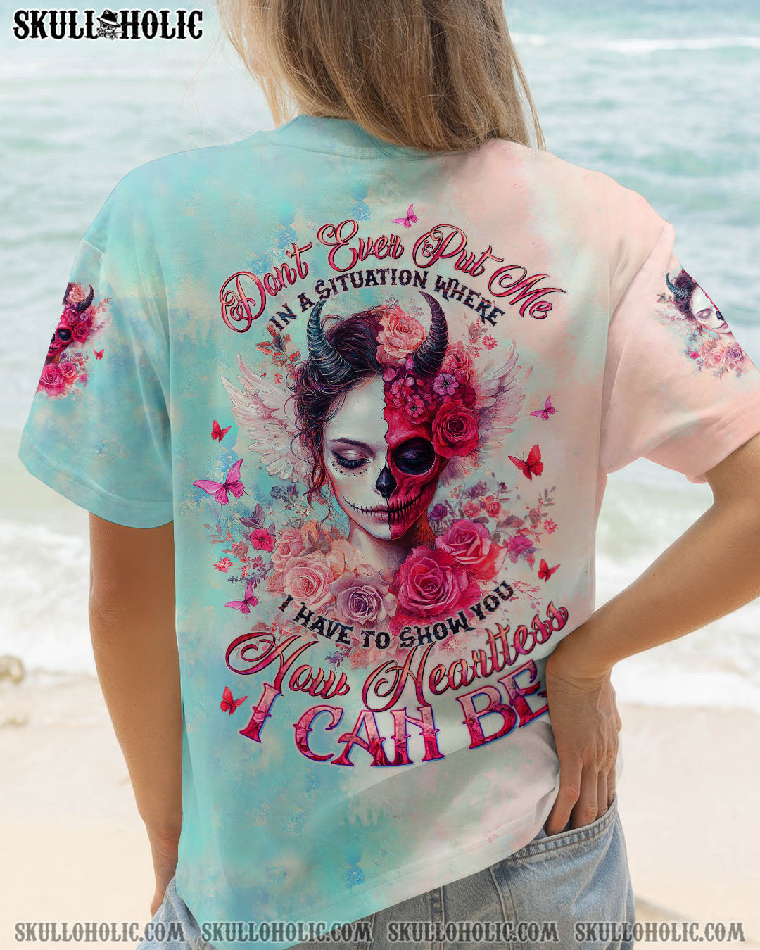 BLISSCORNERS HOW HEARTLESS I CAN BE SKULL LADY ALL OVER PRINT