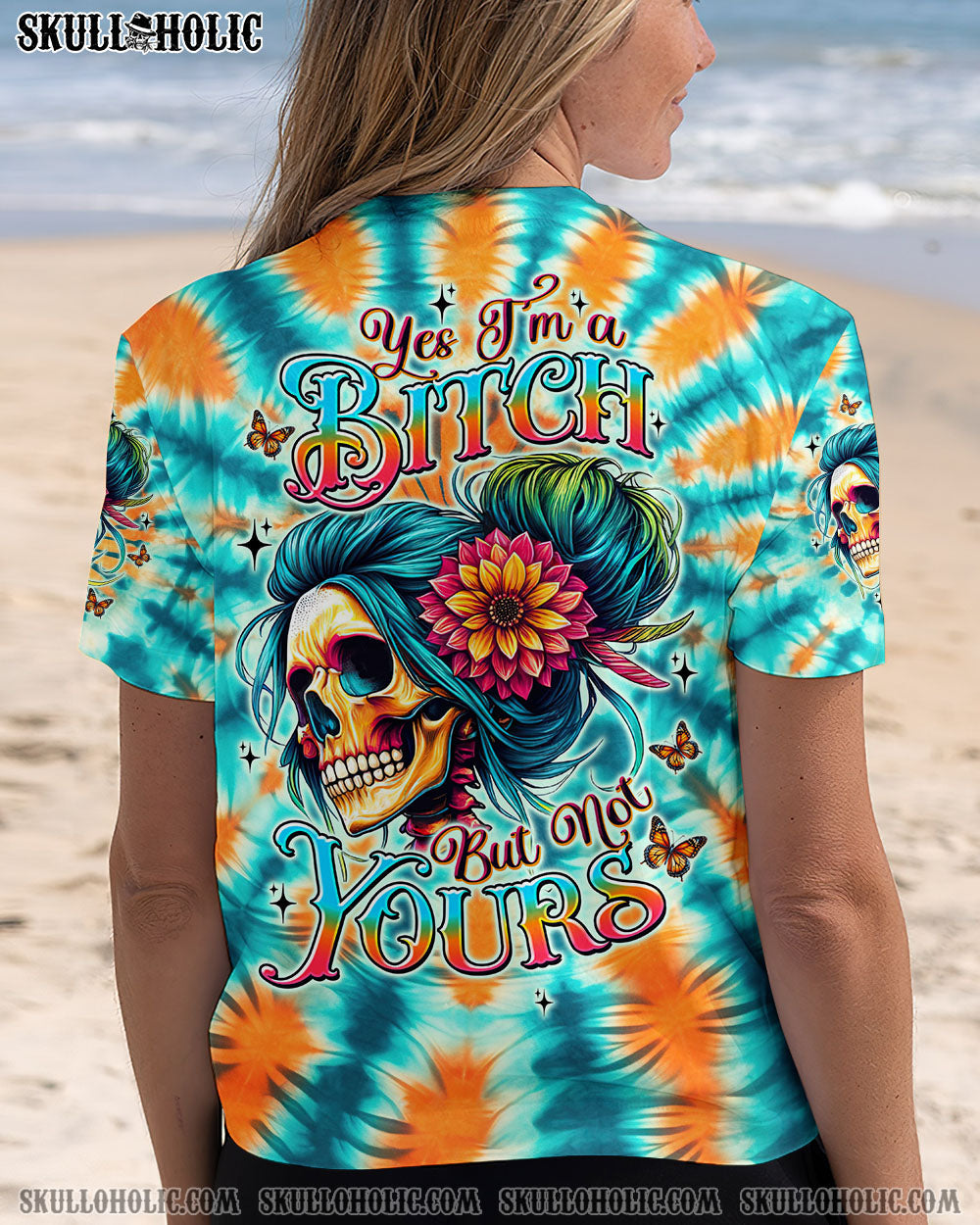 BLISSCORNERS FINE AS WINE MESSY BUN SKULL TIE DYE ALL OVER PRINT