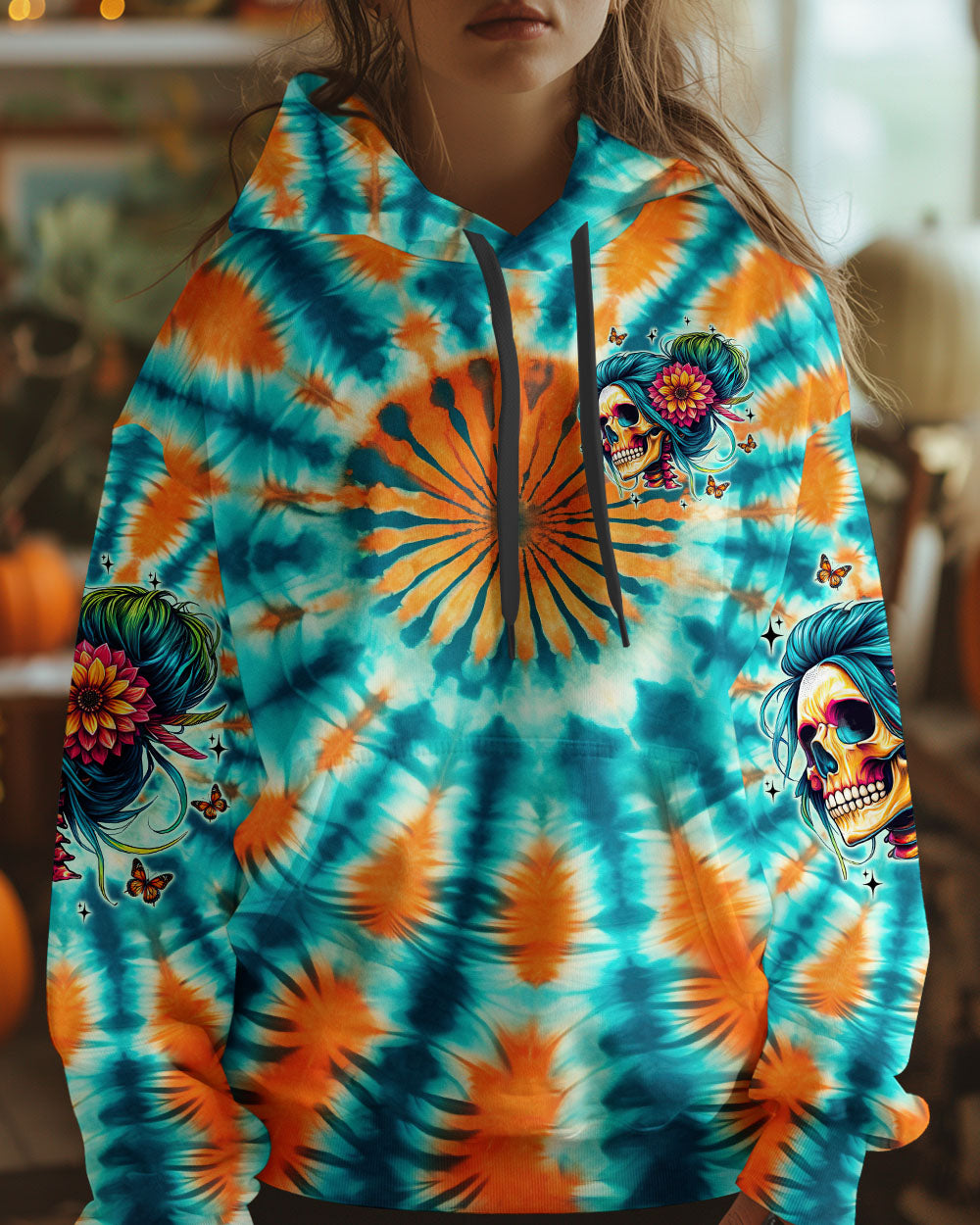 BLISSCORNERS FINE AS WINE MESSY BUN SKULL TIE DYE ALL OVER PRINT