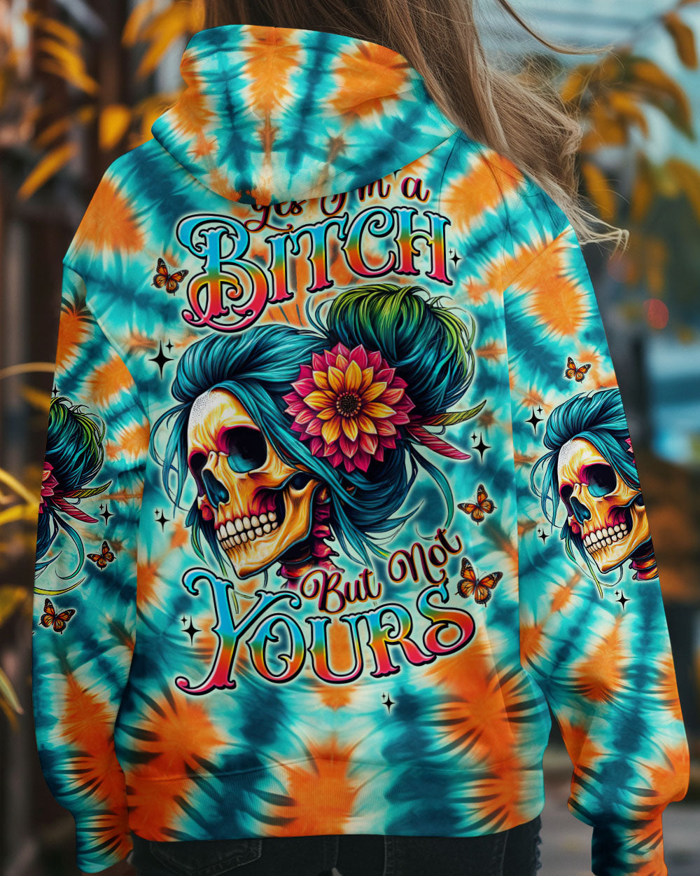 BLISSCORNERS FINE AS WINE MESSY BUN SKULL TIE DYE ALL OVER PRINT