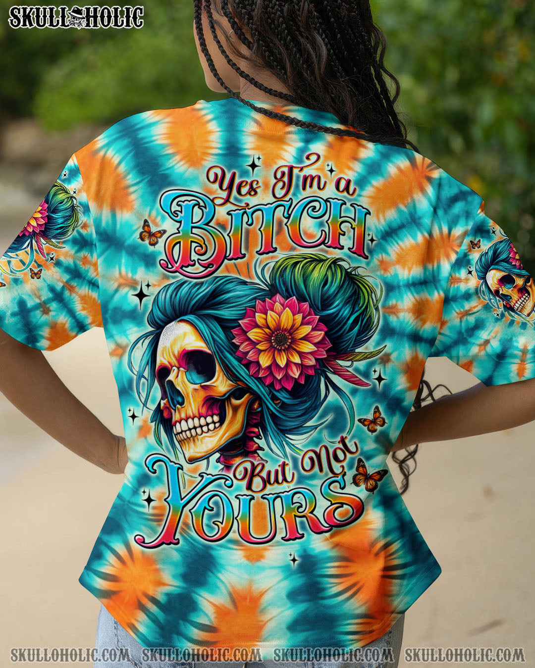BLISSCORNERS FINE AS WINE MESSY BUN SKULL TIE DYE ALL OVER PRINT