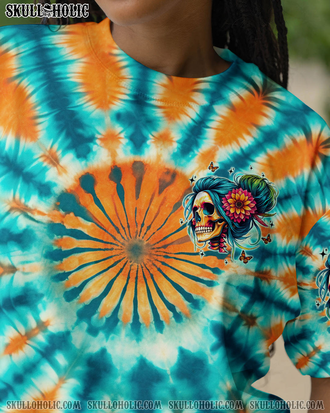 BLISSCORNERS FINE AS WINE MESSY BUN SKULL TIE DYE ALL OVER PRINT