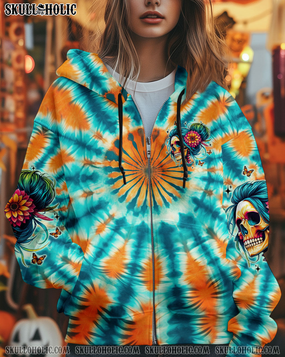 BLISSCORNERS FINE AS WINE MESSY BUN SKULL TIE DYE ALL OVER PRINT