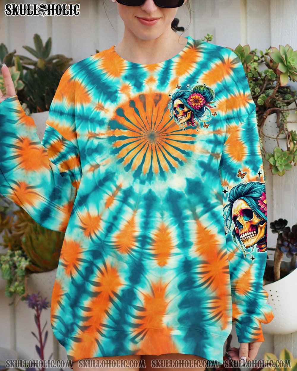 BLISSCORNERS FINE AS WINE MESSY BUN SKULL TIE DYE ALL OVER PRINT