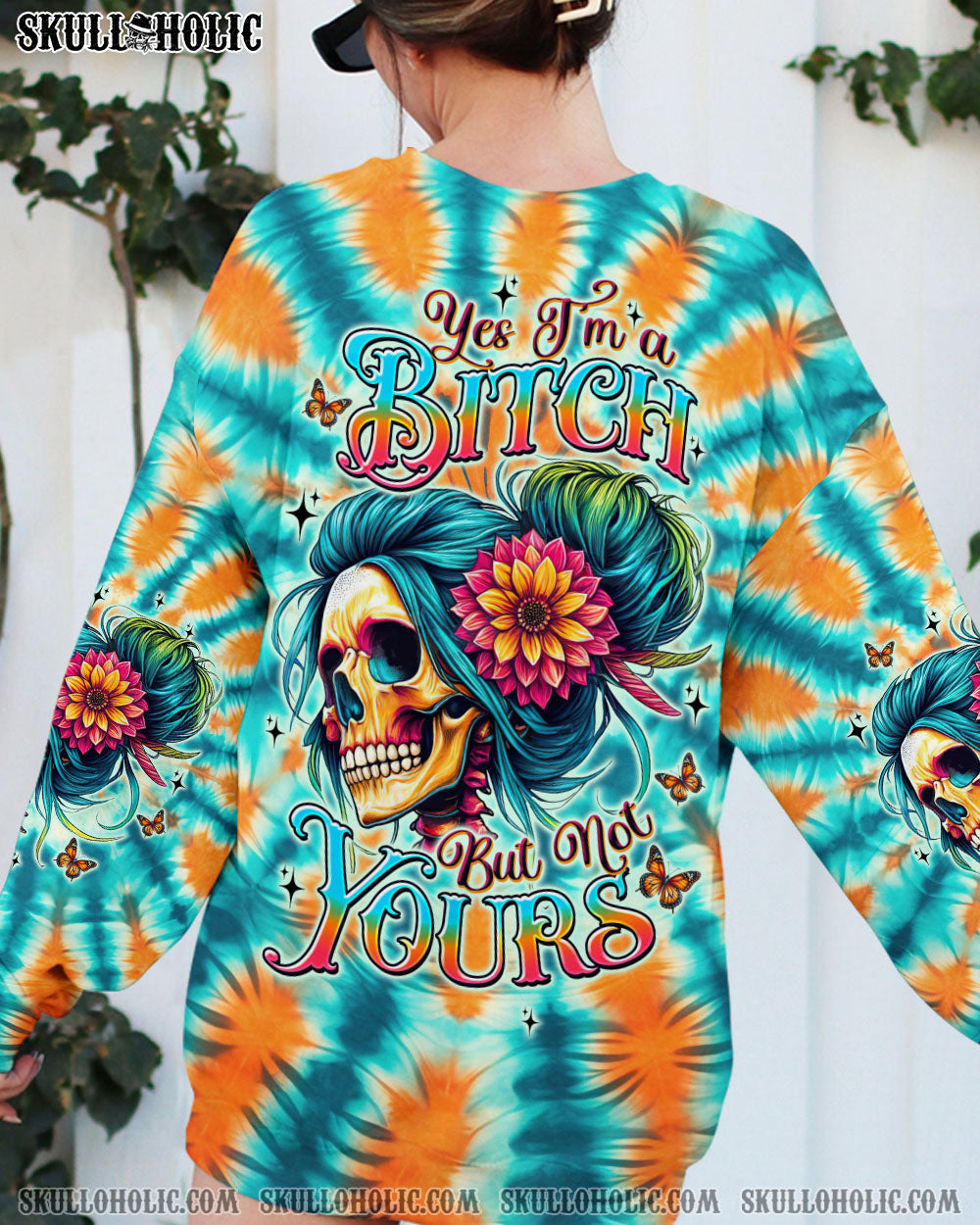 BLISSCORNERS FINE AS WINE MESSY BUN SKULL TIE DYE ALL OVER PRINT