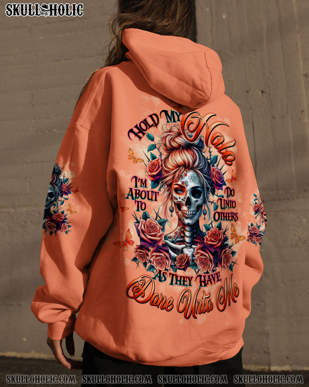 BLISSCORNERS HOLD MY HALO SKULL MESSY BUN ALL OVER PRINT