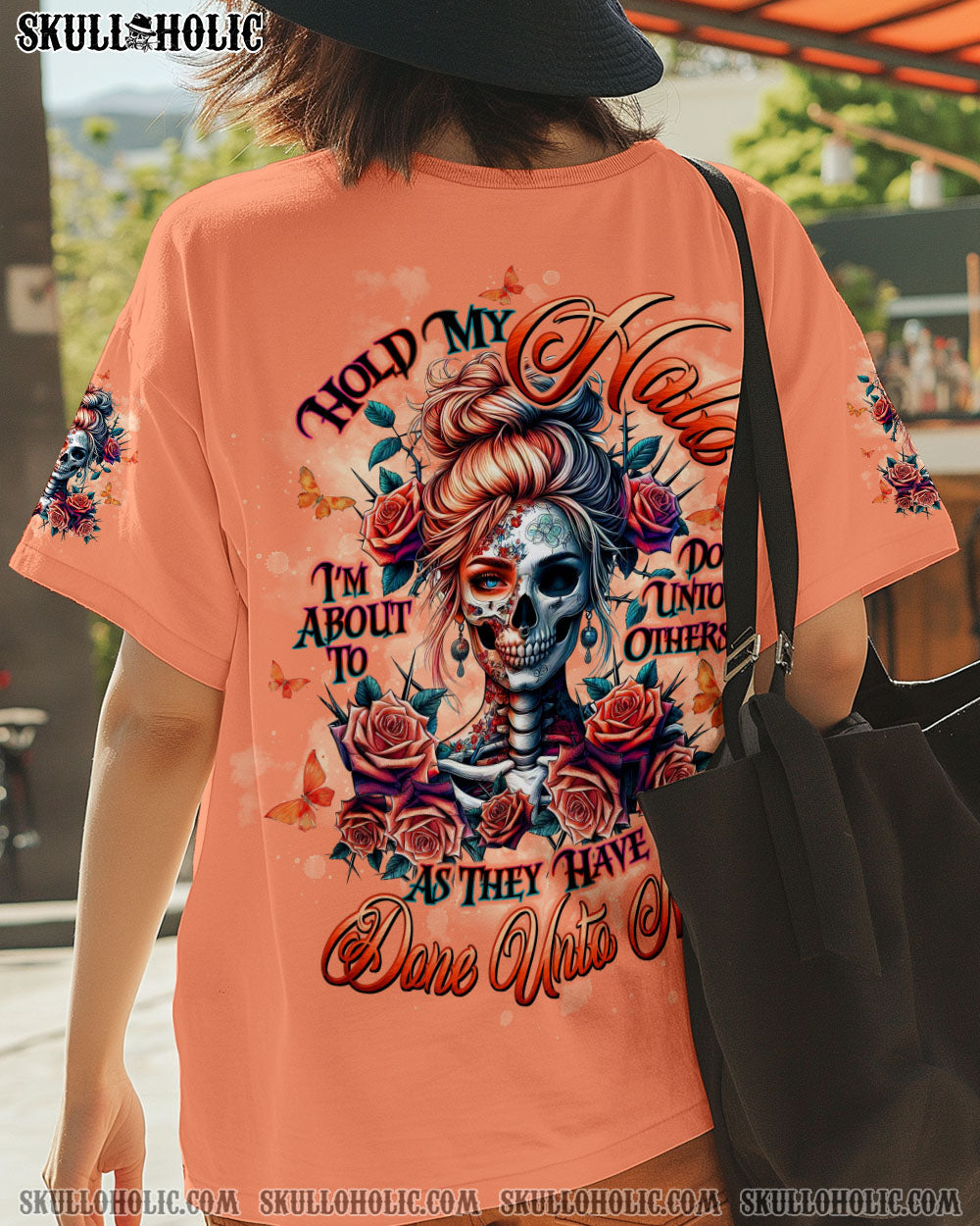 BLISSCORNERS HOLD MY HALO SKULL MESSY BUN ALL OVER PRINT