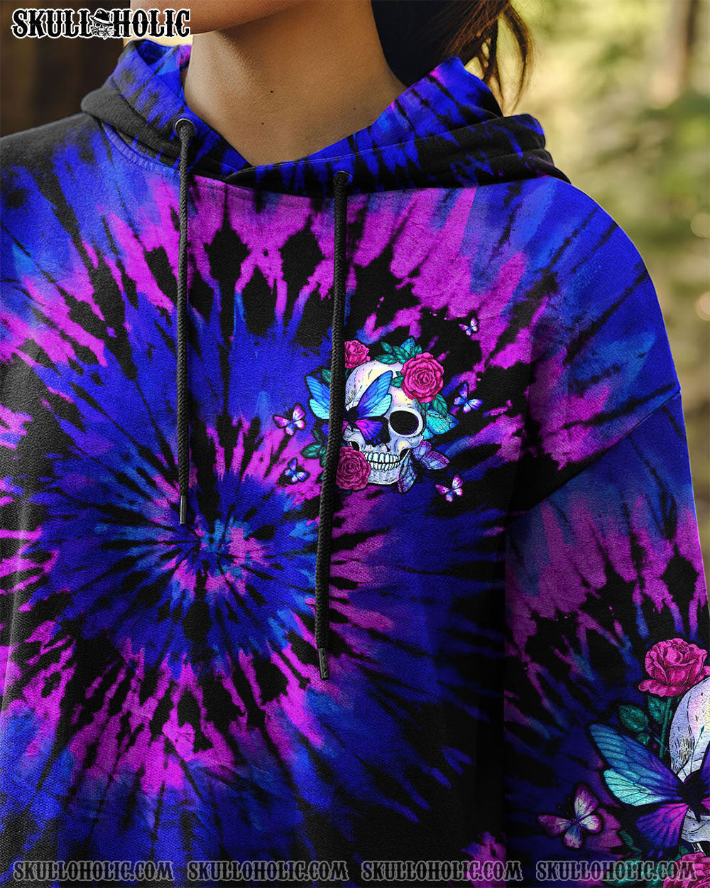BLISSCORNERS DON'T TRY TO FIGURE ME OUT SKULL ROSE BUTTERFLY TIE DYE ALL OVER PRINT