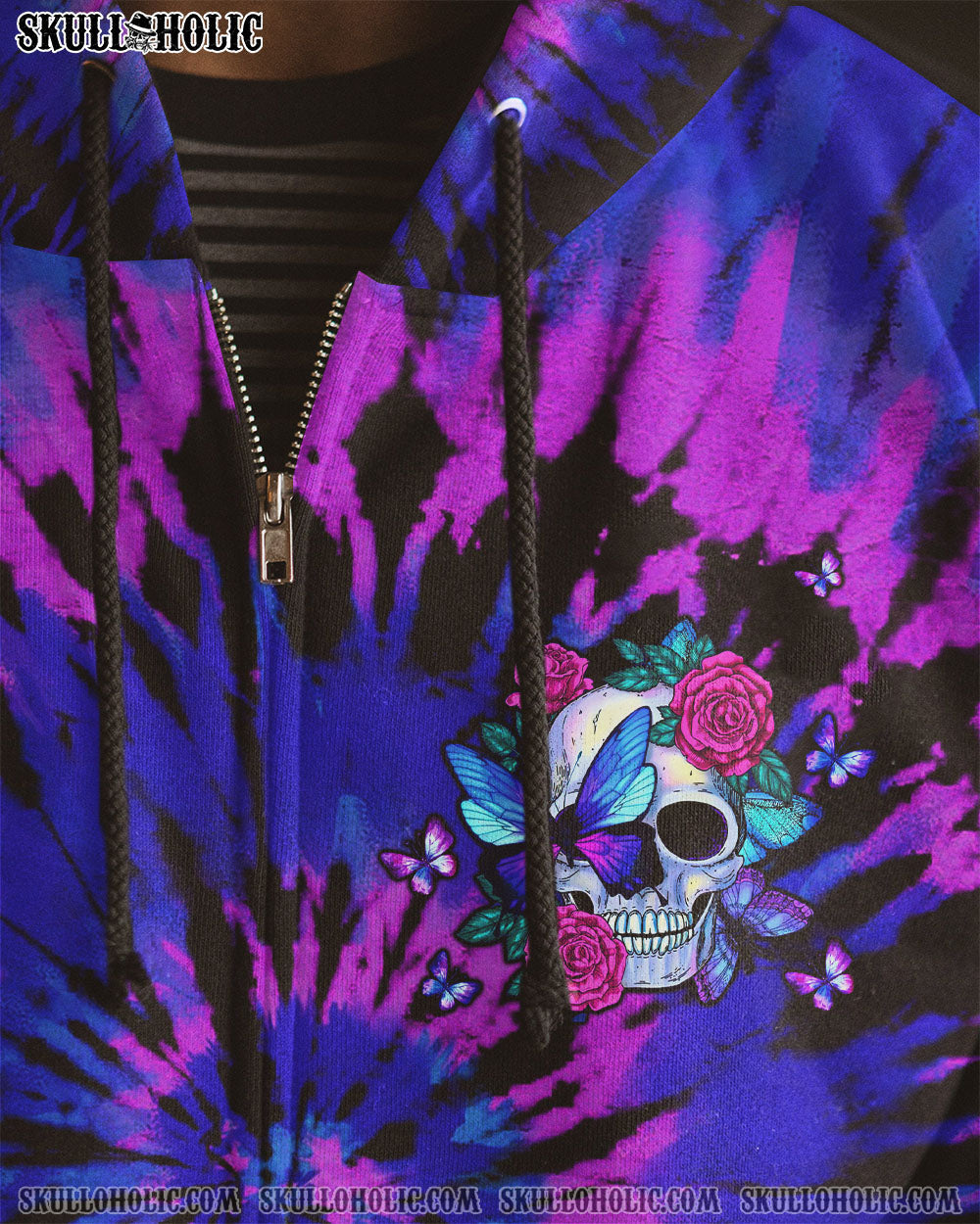BLISSCORNERS DON'T TRY TO FIGURE ME OUT SKULL ROSE BUTTERFLY TIE DYE ALL OVER PRINT