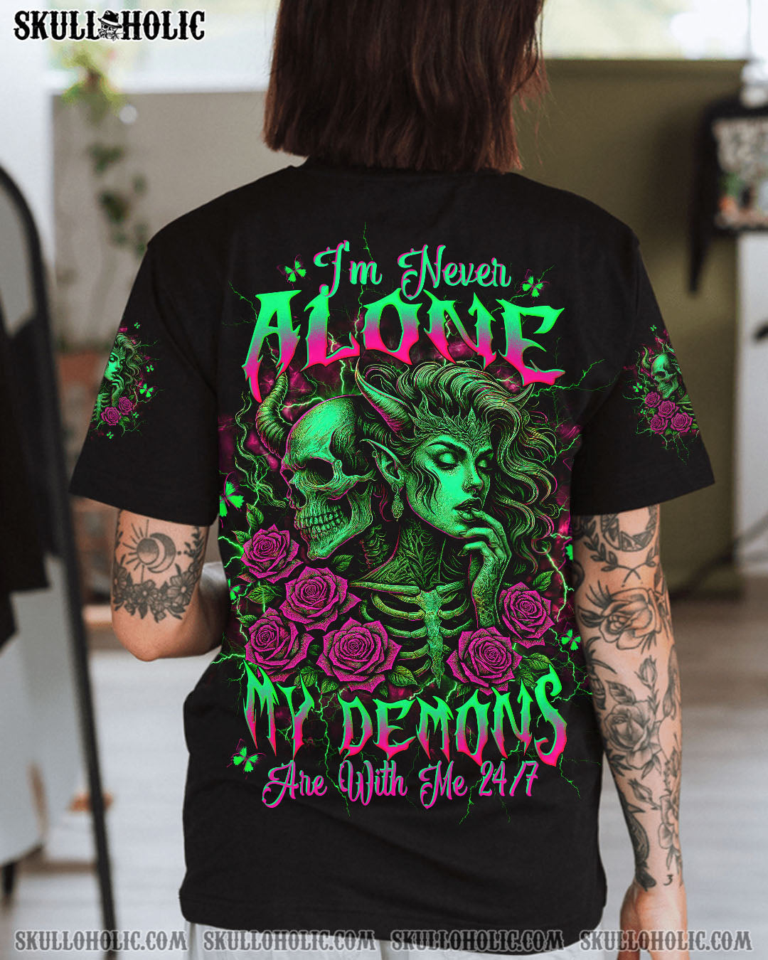 BLISSCORNERS I'M NEVER ALONE SKULL DEMON LADY ALL OVER PRINT